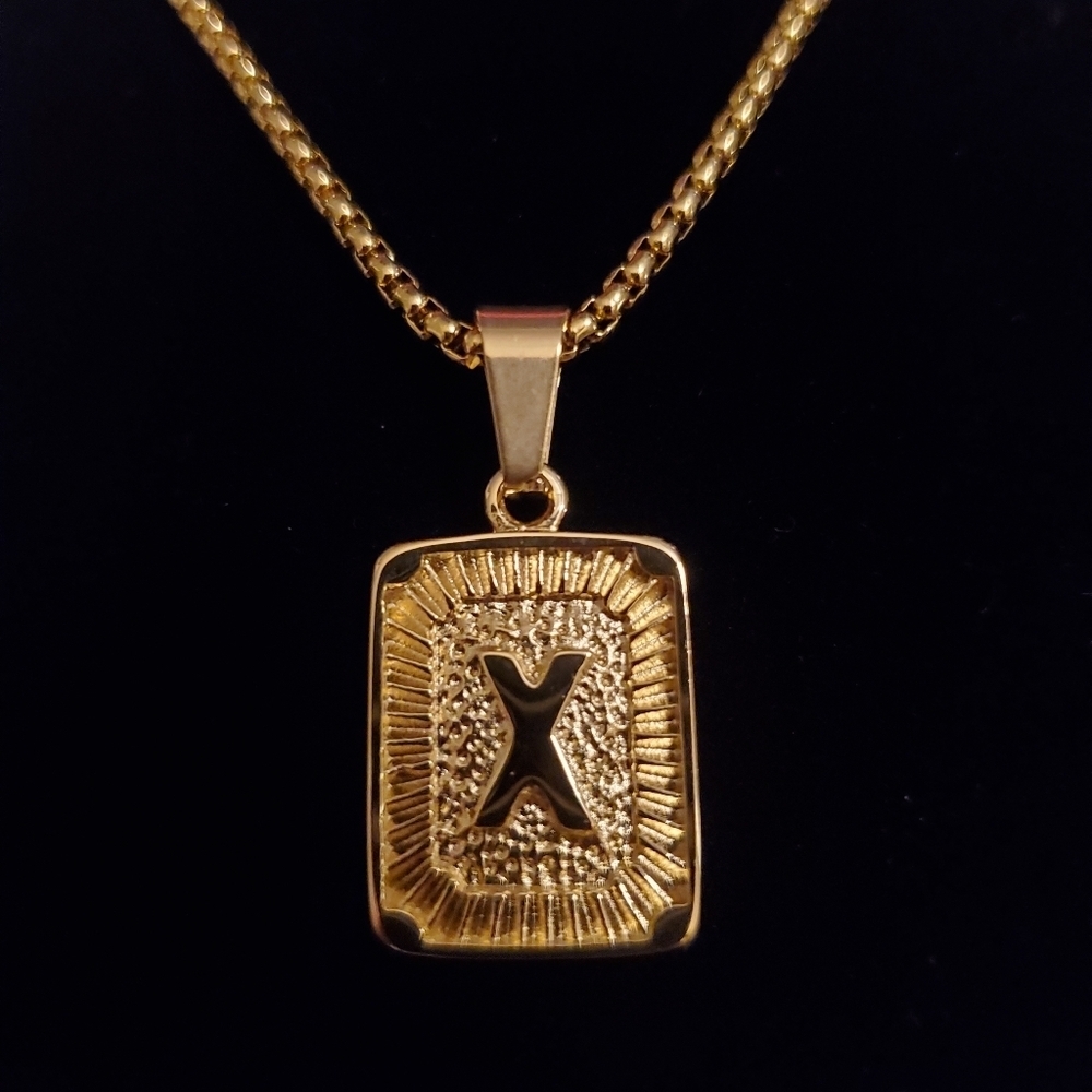 New Gold Plated Initial "X" Box Chain Necklace
